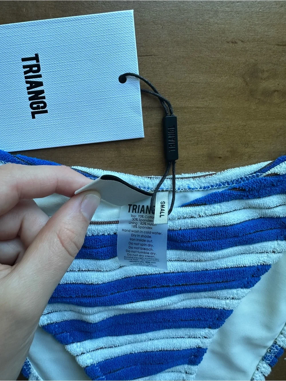 Triangl Swimwear Blue & White Striped Ribbed Bikini Top